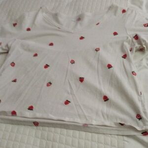 Old Navy Cream T-Shirt with Red Strawberry Detail